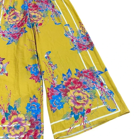 Flying Tomato Yellow Wide Leg Floral Jumpsuit S - Picture 2 of 4